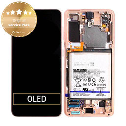 Samsung Galaxy S21 G991B - LCD zaslon + steklo na dotik + okvir + baterija (Phantom Pink) - GH82-24716D, GH82-24718D Genuine Service Pack