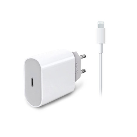 Fonex - USB-C polnilni adapter + USB-C / Lightning kabel, 20 W, bel