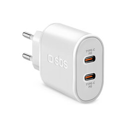 SBS - 20W polnilni adapter 2x USB-C Power Delivery, bel