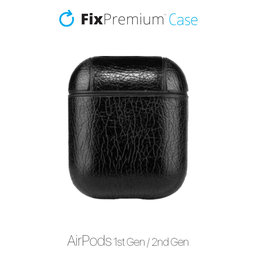 FixPremium - Ovitek iz umetnega usnja za AirPods 1 in 2, črn