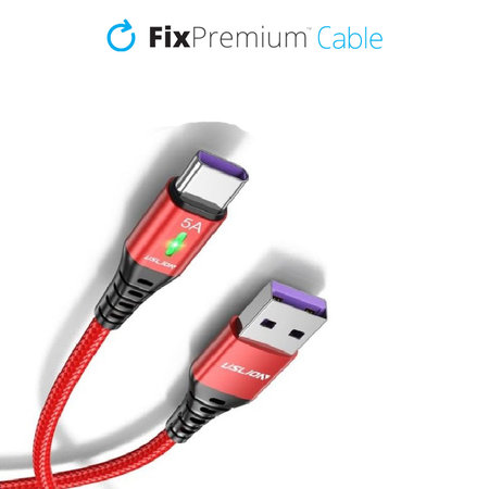 FixPremium - USB-C / USB kabel z LED indikatorjem (1m), rdeč