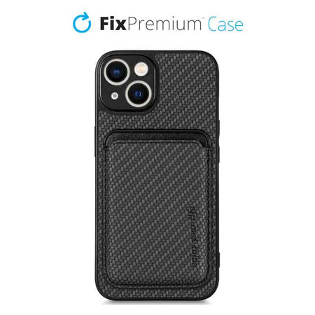 FixPremium - Carbon ovitek z MagSafe Wallet za iPhone 13 mini, črn