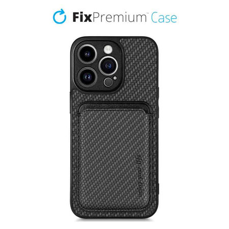 FixPremium - Carbon ovitek z denarnico MagSafe Wallet za iPhone 14 Pro, črn