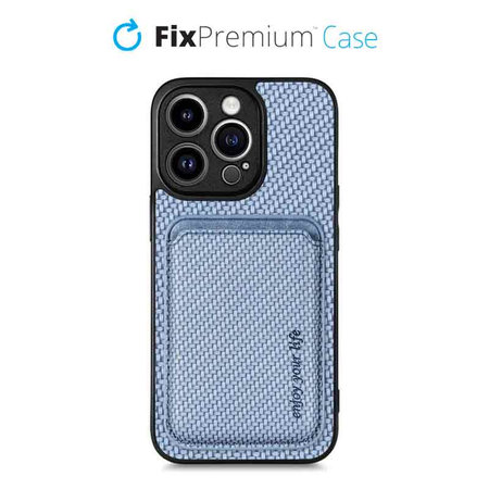 FixPremium - Carbon ovitek z denarnico MagSafe Wallet za iPhone 14 Pro Max, moder