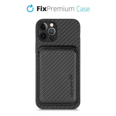 FixPremium - Carbon ovitek z denarnico MagSafe Wallet za iPhone 12 Pro, črn