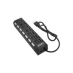 FixPremium - USB Hub s stikalom za 7 USB, črn