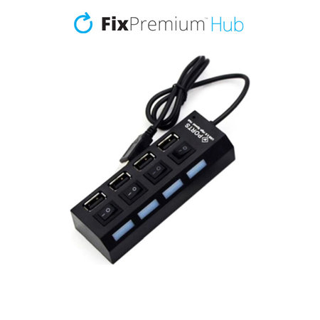 FixPremium - USB Hub s stikalom za 4 USB, črne barve