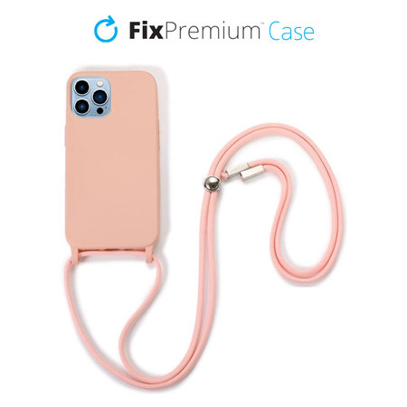 FixPremium - Silikonski ovitek z vrvico za iPhone 13 Pro, roza