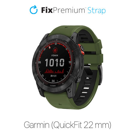 FixPremium - Dvobarvni silikonski pašček za Garmin (QuickFit 22mm), temno zelen