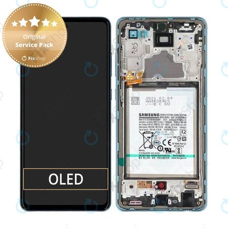 Samsung Galaxy A72 A725F, A726B - LCD zaslon + steklo na dotik + okvir + baterija (Awesome Blue) - GH82-25541B, GH82-25542B Genuine Service Pack