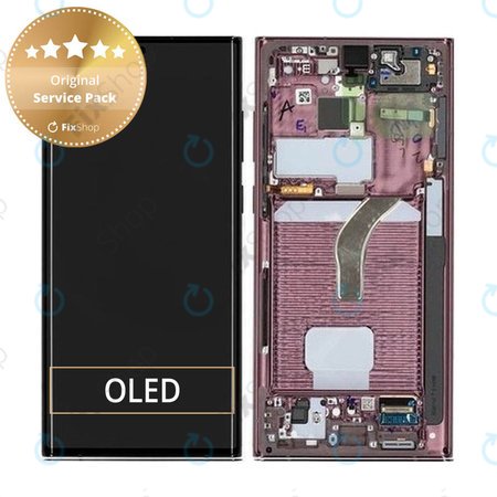 Samsung Galaxy S22 Ultra S908B - LCD zaslon + steklo na dotik + okvir (Burgundy) - GH82-27488B, GH82-27489B Genuine Service Pack