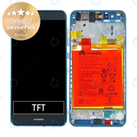 Huawei P10 Lite (WAS-LX1, Warsaw-L21) - LCD zaslon + steklo na dotik + okvir + baterija (Sapphire Blue) - 02351FSL Genuine Service Pack